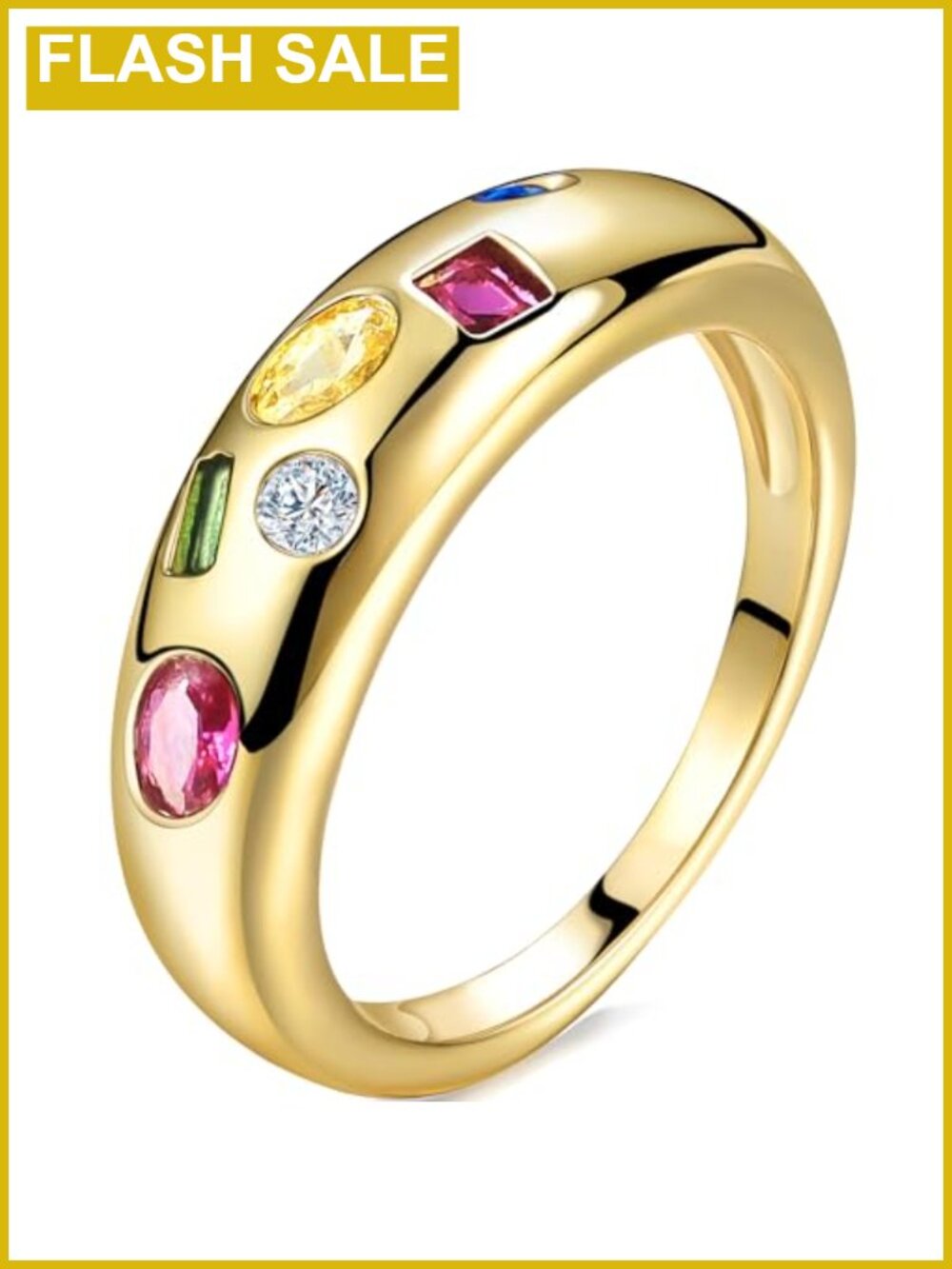 Chunky gold plated stacking ring with cubic zirconia